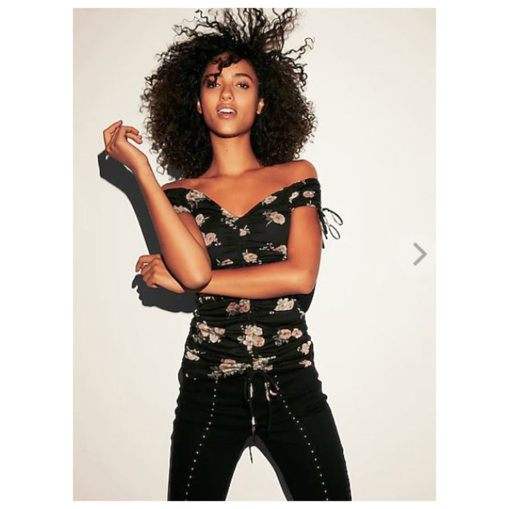 EXPRESS Off The Shoulder Top Black Floral Blouse